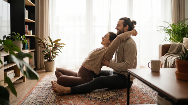 Couple Practicing Supported Backbend Partner Yoga at Home