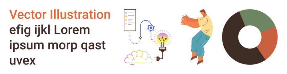 Business strategy, teamwork, data visualization, innovation, technology, creative solutions. Abstract icons including light bulb, pie chart and human figure. Business strategy and innovation © robu_s