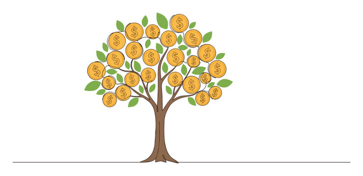 Money tree with dollar coins symbolizes financial growth, successful investment, and wealth generation for business finance concepts.
