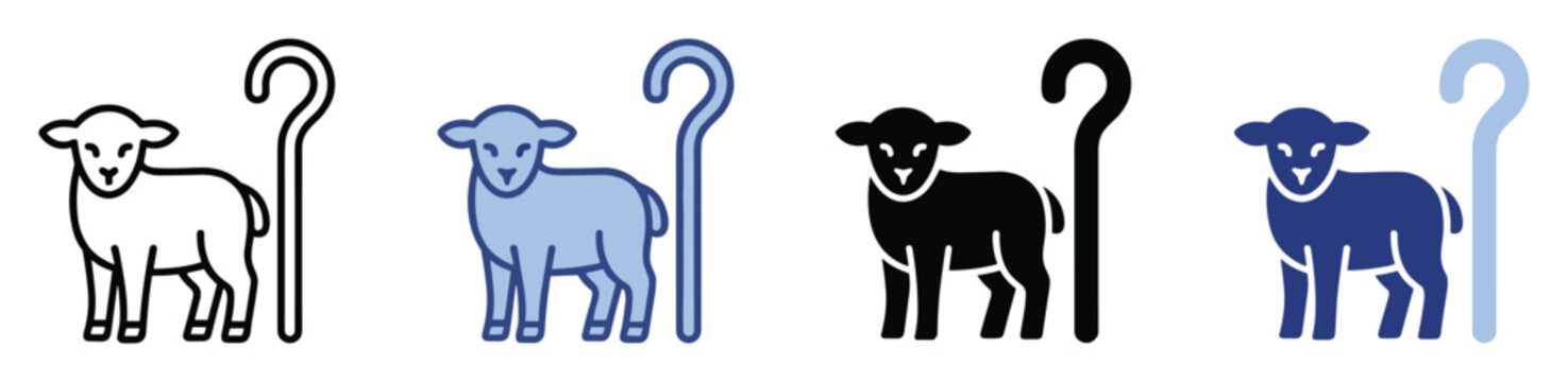 Icon set featuring lamb and shepherds crook symbols, perfect for religious or agricultural graphic designs