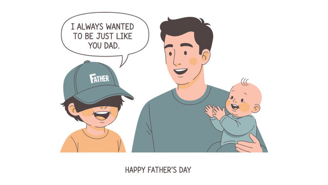 Father's Day Sentiment: A heartwarming illustration captures a father's love and legacy as a child aspires to emulate their dad.