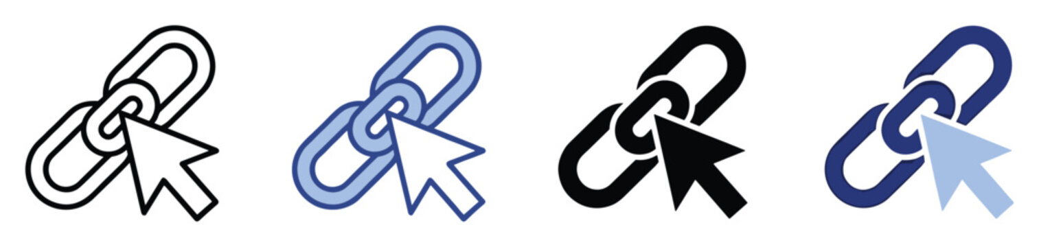 Link icon with mouse cursor symbol for clickable website navigation and digital document connections