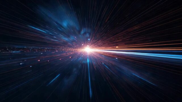Radiant burst of light blue orange streaks creating dynamic motion and cosmic wonder