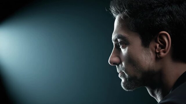 Man profile portrait side lighting dramatic lighting moody contemplative profile portrait