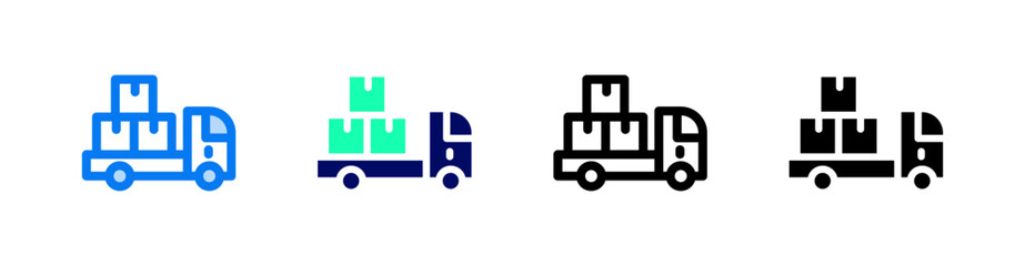 Naklejka premium Cargo Truck Multiple Style Icon Set Vector 