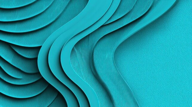 Layered undulating shapes create a dynamic cyan background texture