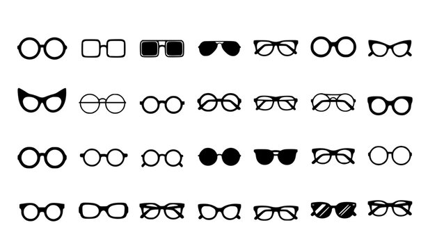 Black spectacles silhouette icon set with stylish eyewear frames and glasses collection vector illustration