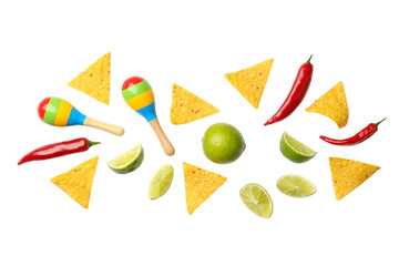 Fototapeta premium Colorful maracas and snacks for a celebration, isolated, PNG