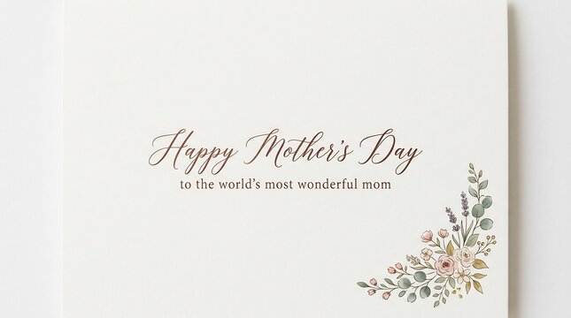 Elegant Mother's Day card with floral watercolor illustration and delicate script typography