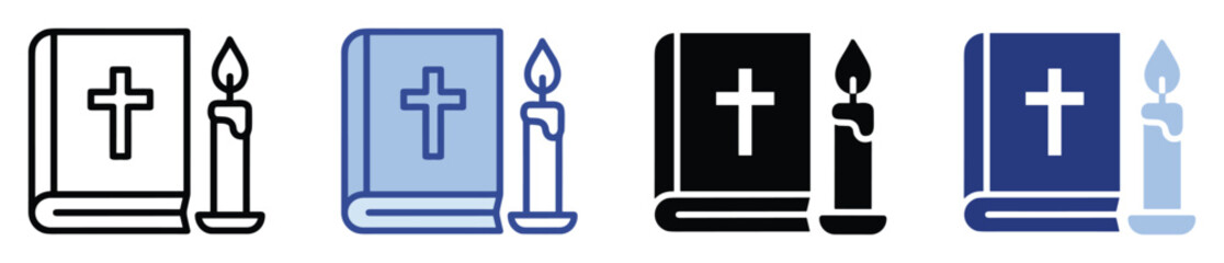 Fototapeta premium Holy book and illuminated candle iconography depicting Christian faith and devotion for spiritual graphic use