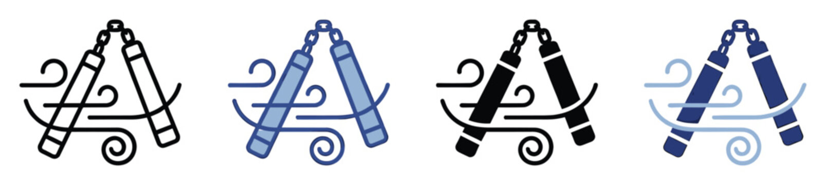 Dynamic nunchaku icon symbolizing martial arts speed and power ideal for sports, fitness, or gaming applications