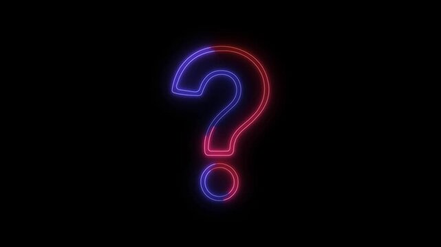 Question mark neon sign light on black background. Quiz trivia game competition