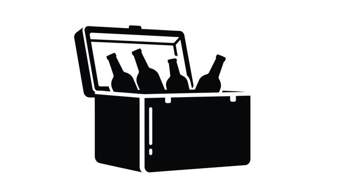 A black silhouette of a cooler with bottles inside