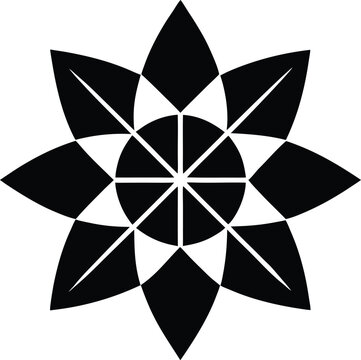 Abstract Geometric Flower Mandala Black and White Symmetrical Floral Design Vector Art