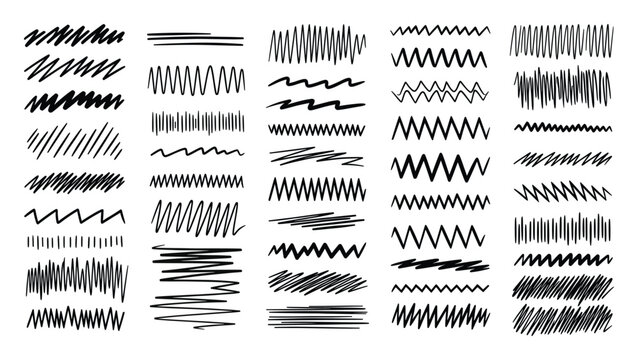 Dynamic collection of hand drawn wavy lines, zigzags, and scribbles for graphic design and emphasis
