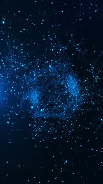 Digital AI Brain Data Network glowing nodes. innovation videos, tech branding, futuristic themes connected particles form intelligent structure representing analytics, automation and modern computing