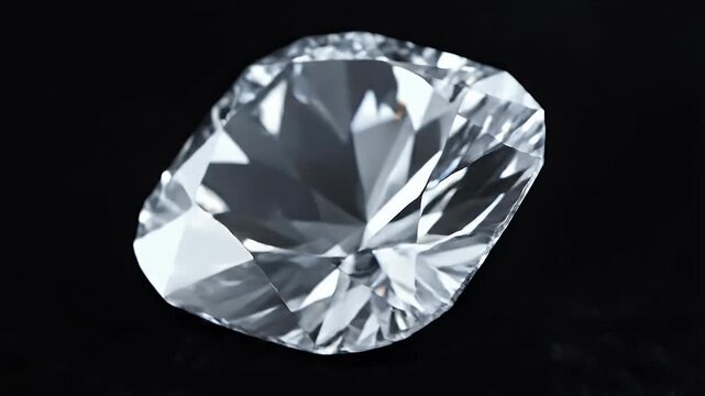 A brilliantly cut diamond sparkles against a dark, blurred background.