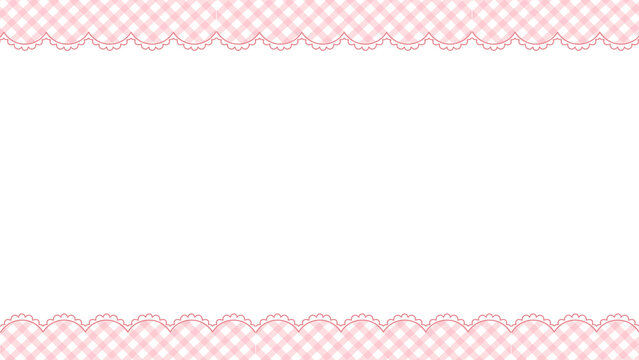 Charming pink gingham lace border with scalloped edges, perfect for invitations or decorative backgrounds