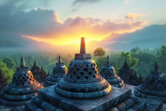 buddhist temple at sunset