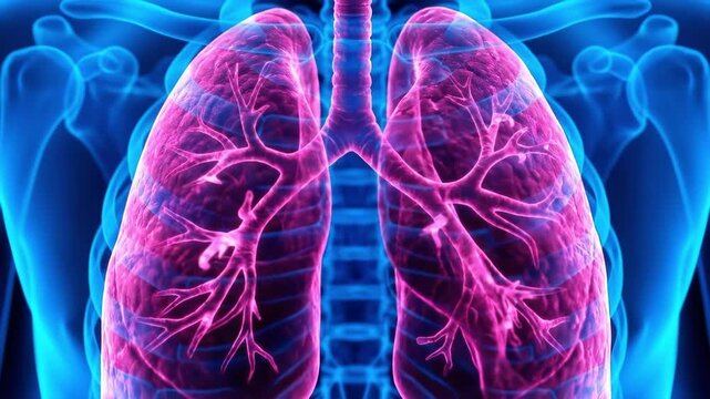 Human lung anatomy visualization model showing respiratory system structure, suitable for medical education, research presentation, healthcare, and biology.