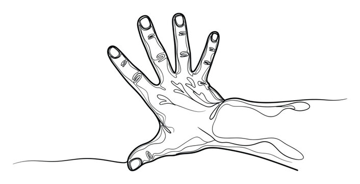Continuous line drawing of an open human hand reaching out, conveying connection and motion for modern visual projects.