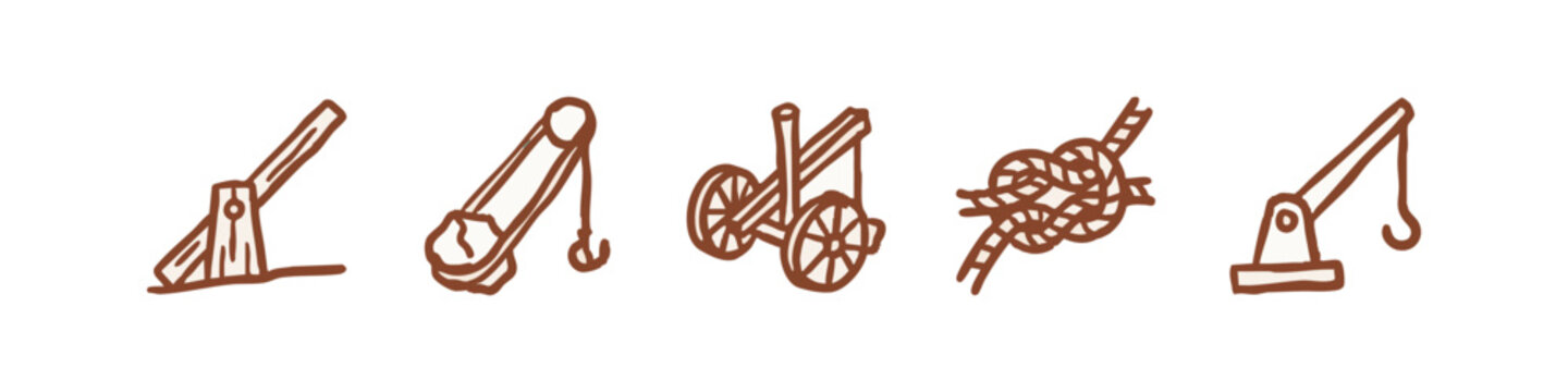 Vintage Siege Weapons and Nautical Knots Icon Set