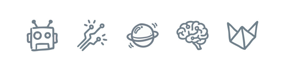 Artificial Intelligence and Space Exploration Doodles with Brain Robot and Saturn © liubomir118809