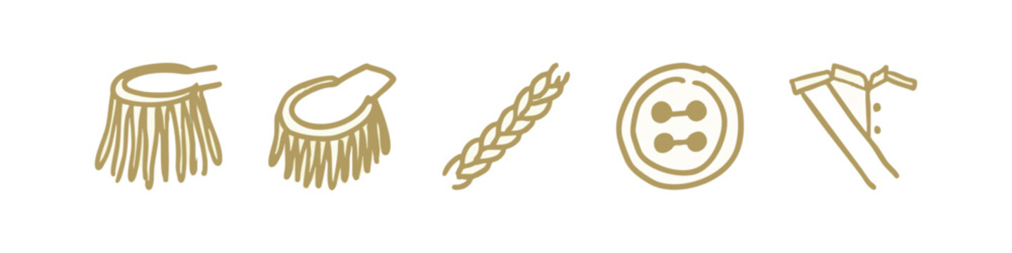 Military Uniform Details Mustard Yellow Doodle Icons Including Epaulette Braid and Button