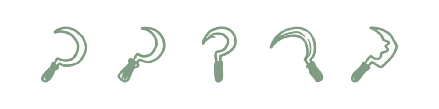 Agricultural Sickle Icons Set for Harvesting with Various Hand Tool Blade Shapes