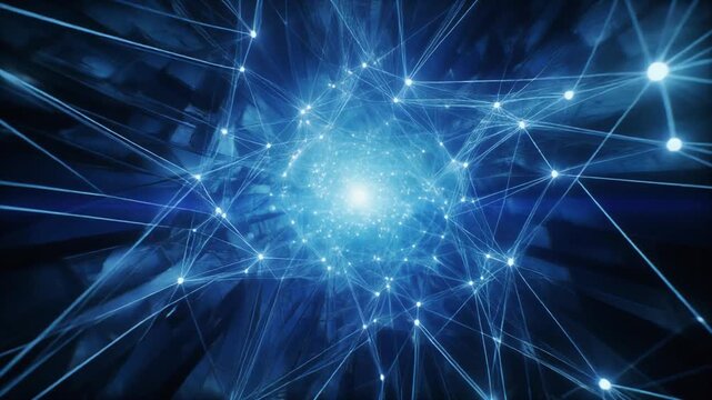 青発光ラインが交差する未来的な幾何学背景