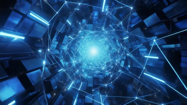 青発光ラインが交差する未来的な幾何学背景