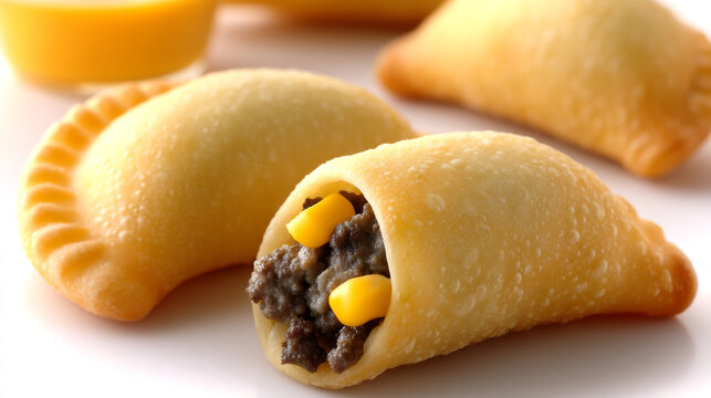 A plate of savory empanadas with meat and corn filling