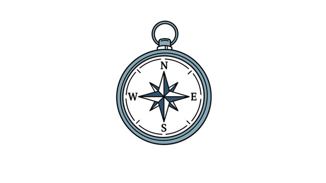 Detailed icon of a classic nautical compass with a blue needle pointing north against a clean white background for travel.