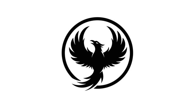 Black Phoenix Bird Logo Design.