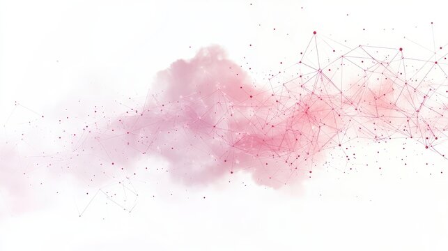 Abstract digital cloud network with pink gradient and interconnected nodes, representing data flow and technological connections