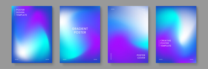 Mysterious deep blue and cyan gradient posters with glowing luminous vapor and celestial light effects © Badr Warrior