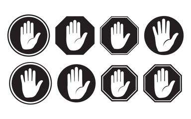 Obraz premium WebStop Hand Sign Icon Set – Red Do Not Enter Warning Symbols with White Hand Vector Illustration