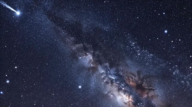 A stunning view of a vibrant night sky showcases a bright star and the swirling beauty of the Milky Way galaxy, filled with countless stars and cosmic dust.