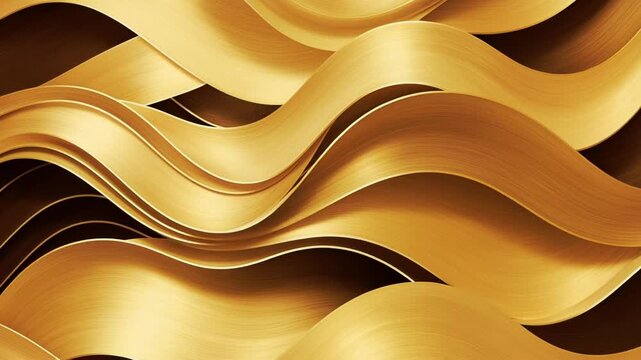 Golden metallic waves ripple smoothly in endless flowing pattern shimmering with luxury and elegance