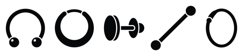 Naklejka premium Different types of body piercing jewelry such as barbells, rings, and labrets for modern fashion accessory use