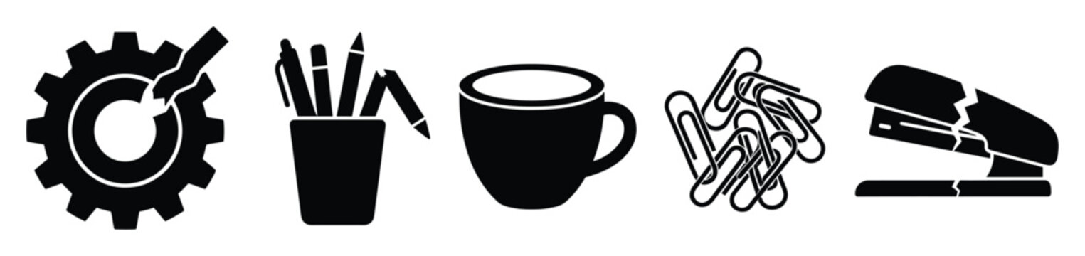 Everyday broken office supplies symbolizing malfunction and stress for modern business productivity concepts