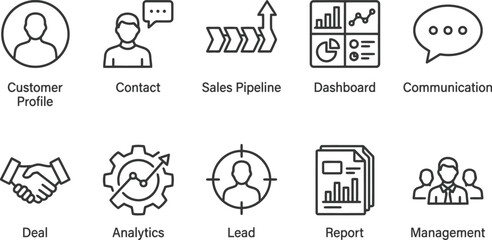 Fototapeta premium business icons set, sales pipeline, customer profile, communication