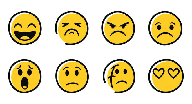 Collection of Diverse Emoji Faces Expressing Various Emotions.