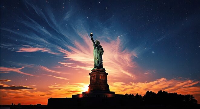 Statue of liberty at sunset a symbol of freedom and hope