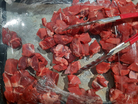 fresh raw meat on supermarket