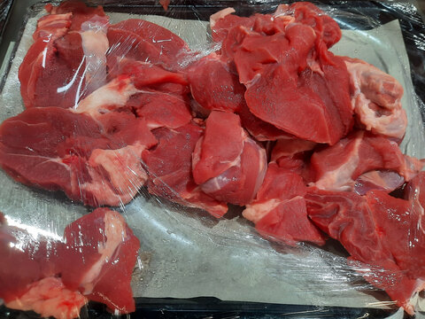 fresh raw meat on supermarket