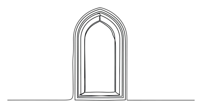 Minimalist single line drawing of an arched doorway creating a sense of depth perfect for architectural or spiritual themes