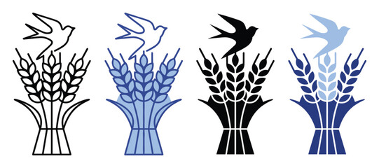 Fototapeta premium Wheat bundle and swallow bird symbol representing agriculture and nature for branding and graphic elements