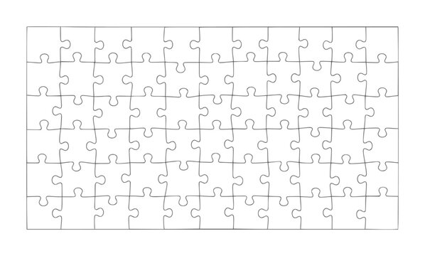 Blank white jigsaw puzzle pieces arranged in a grid