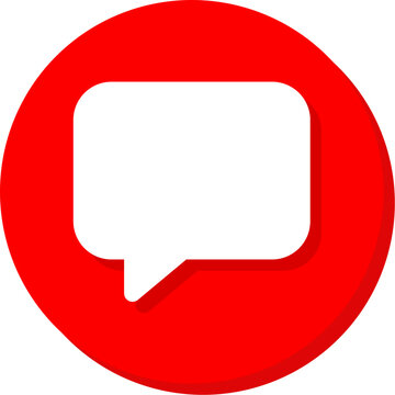 White speech bubble chatbox icon on red circular background for messaging and support design